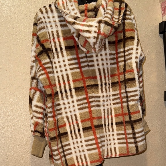Plaid PLUSH Fleece Women’s open front duster jacket with pockets ONE size NWT - Picture 7 of 7